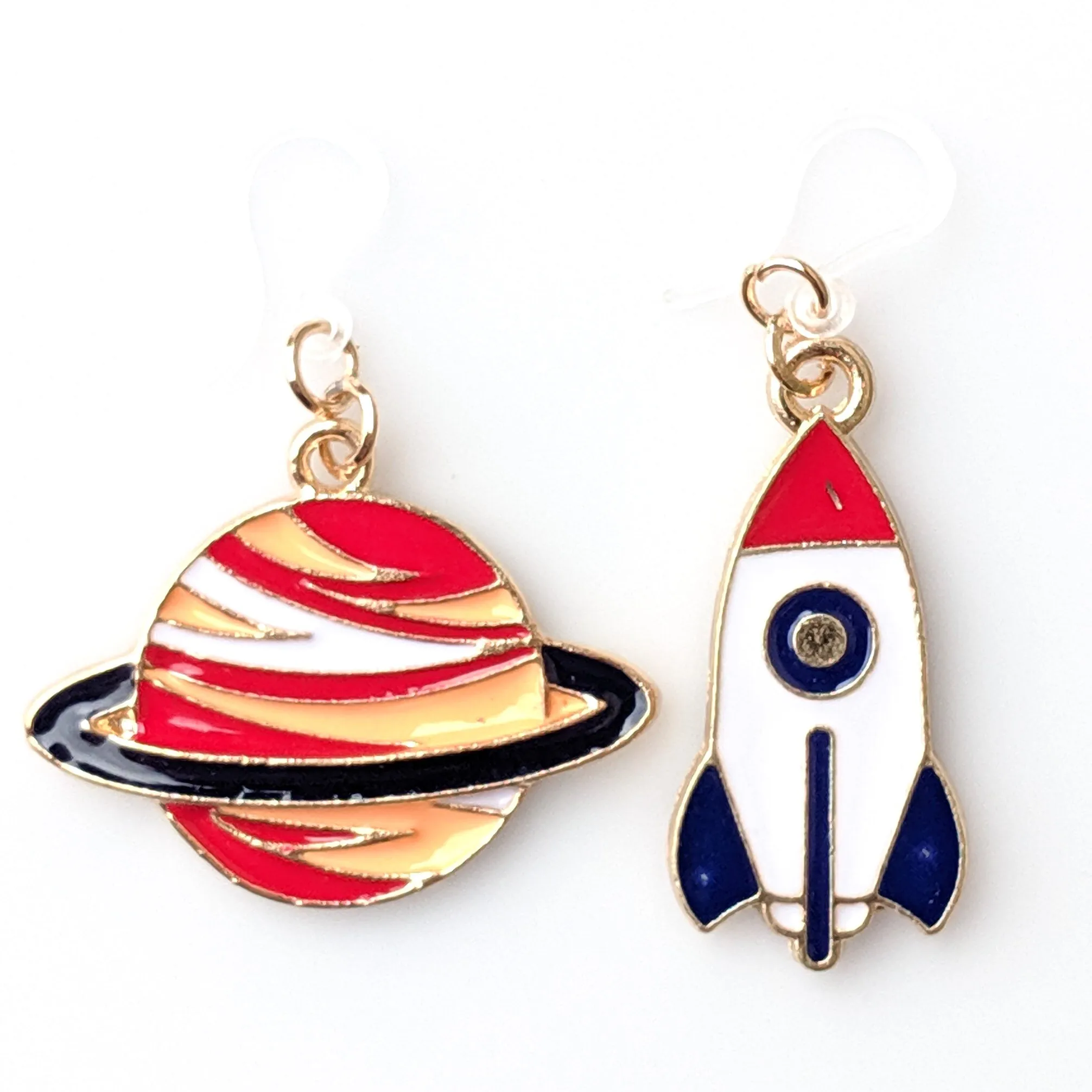 Rocket & Planet Dangles Hypoallergenic Earrings for Sensitive Ears Made with Plastic Posts