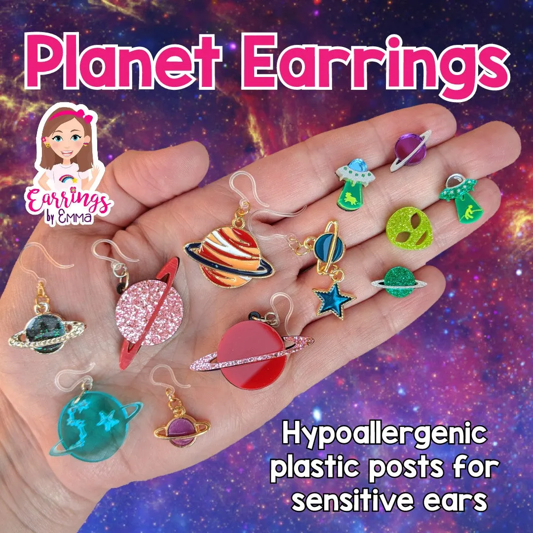 Rocket & Planet Dangles Hypoallergenic Earrings for Sensitive Ears Made with Plastic Posts