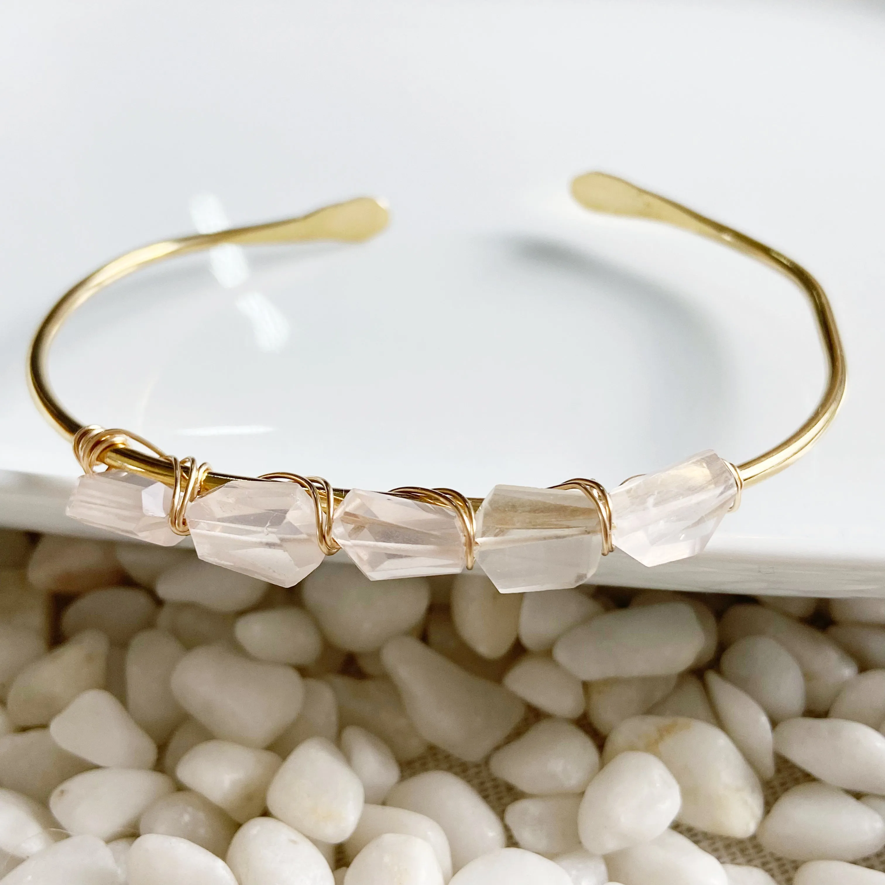 Rose Quartz Delicate Brass Cuff