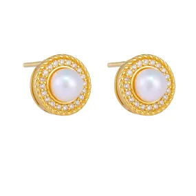 Round Diamond Mabe Pearl Stud Earrings