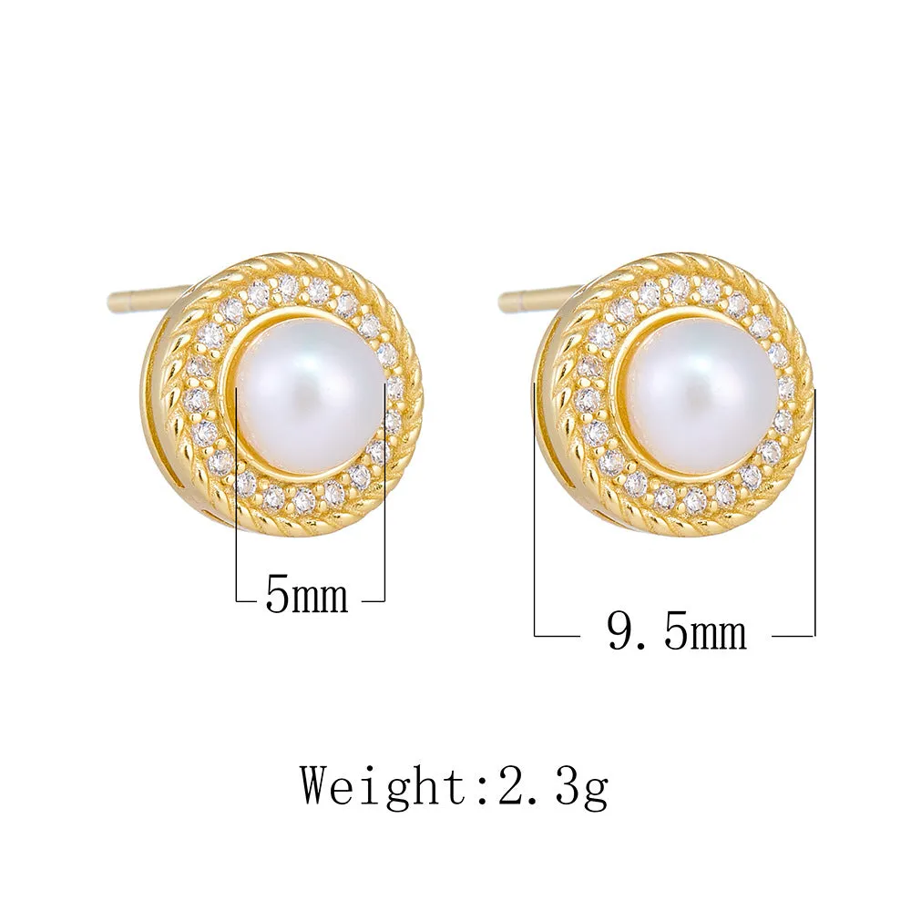 Round Diamond Mabe Pearl Stud Earrings