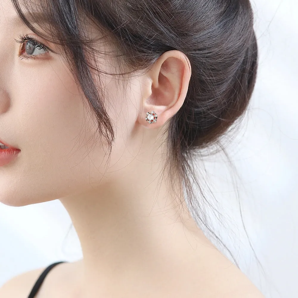 Round Zircon Bamboo Circle Silver Studs Earrings for Women