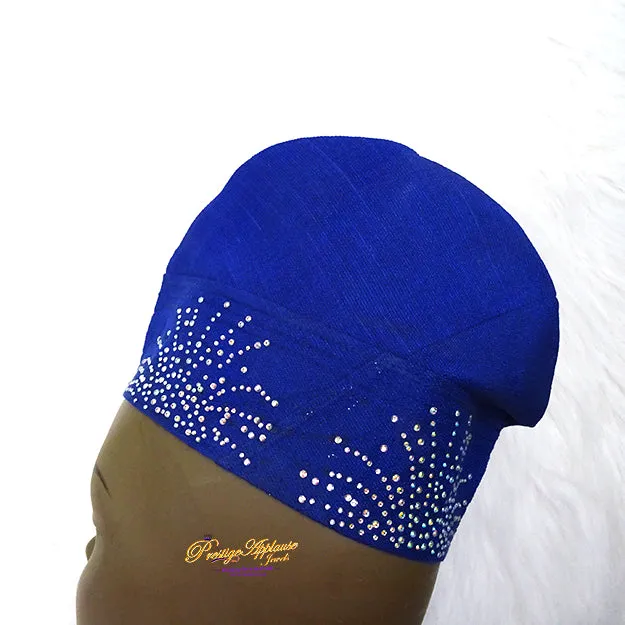 Royal Blue African Men Aso Oke Fila Cap Party Embelish with Stones New Design Size 23 inch PRE ORDER