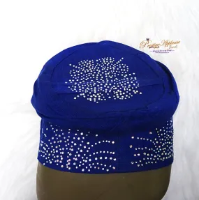 Royal Blue African Men Aso Oke Fila Cap Party Embelish with Stones New Design Size 23 inch PRE ORDER