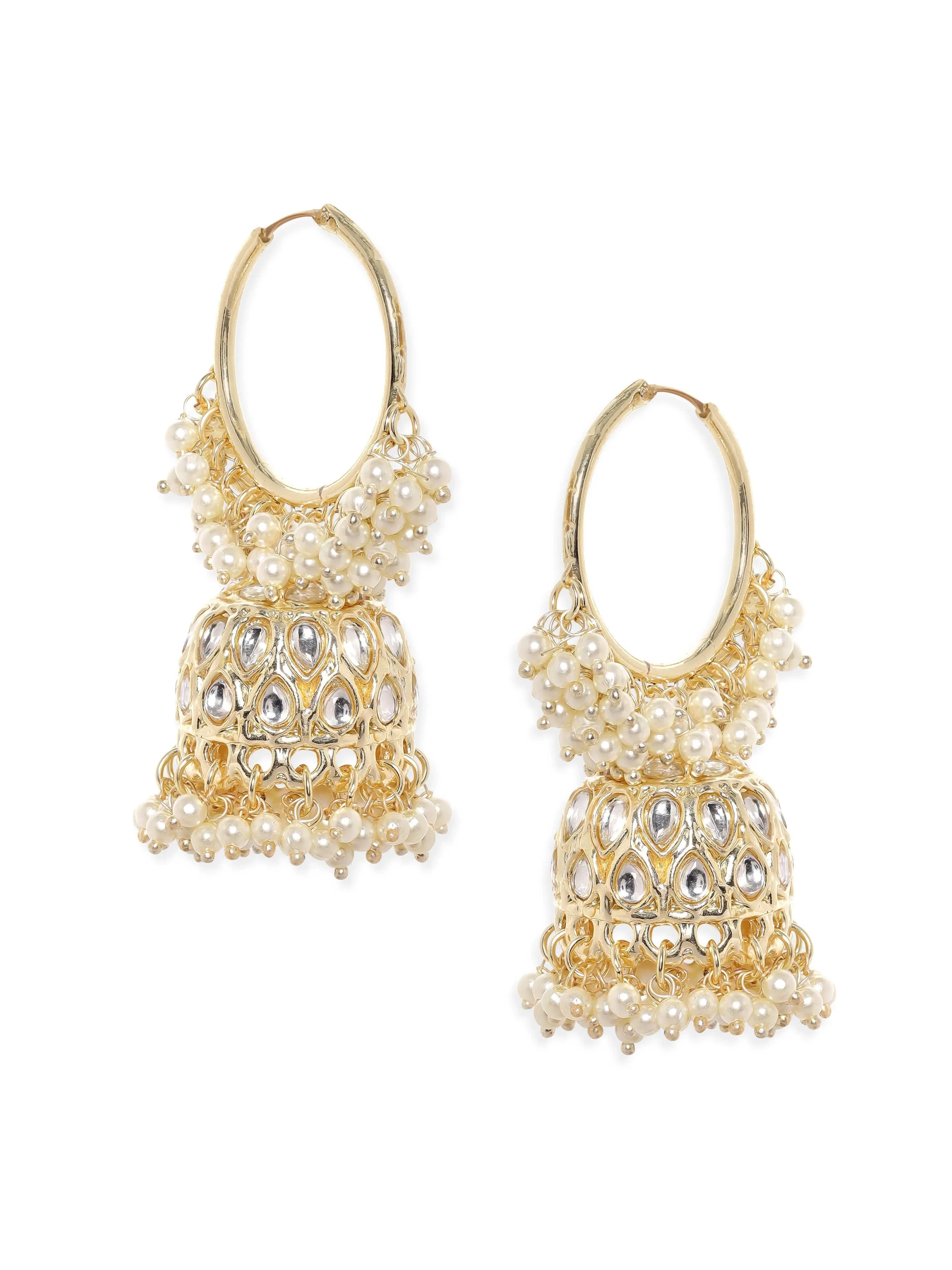 Rubans 22K Gold plated Kundan Studded Pearl Beaded Jhumka Earrings