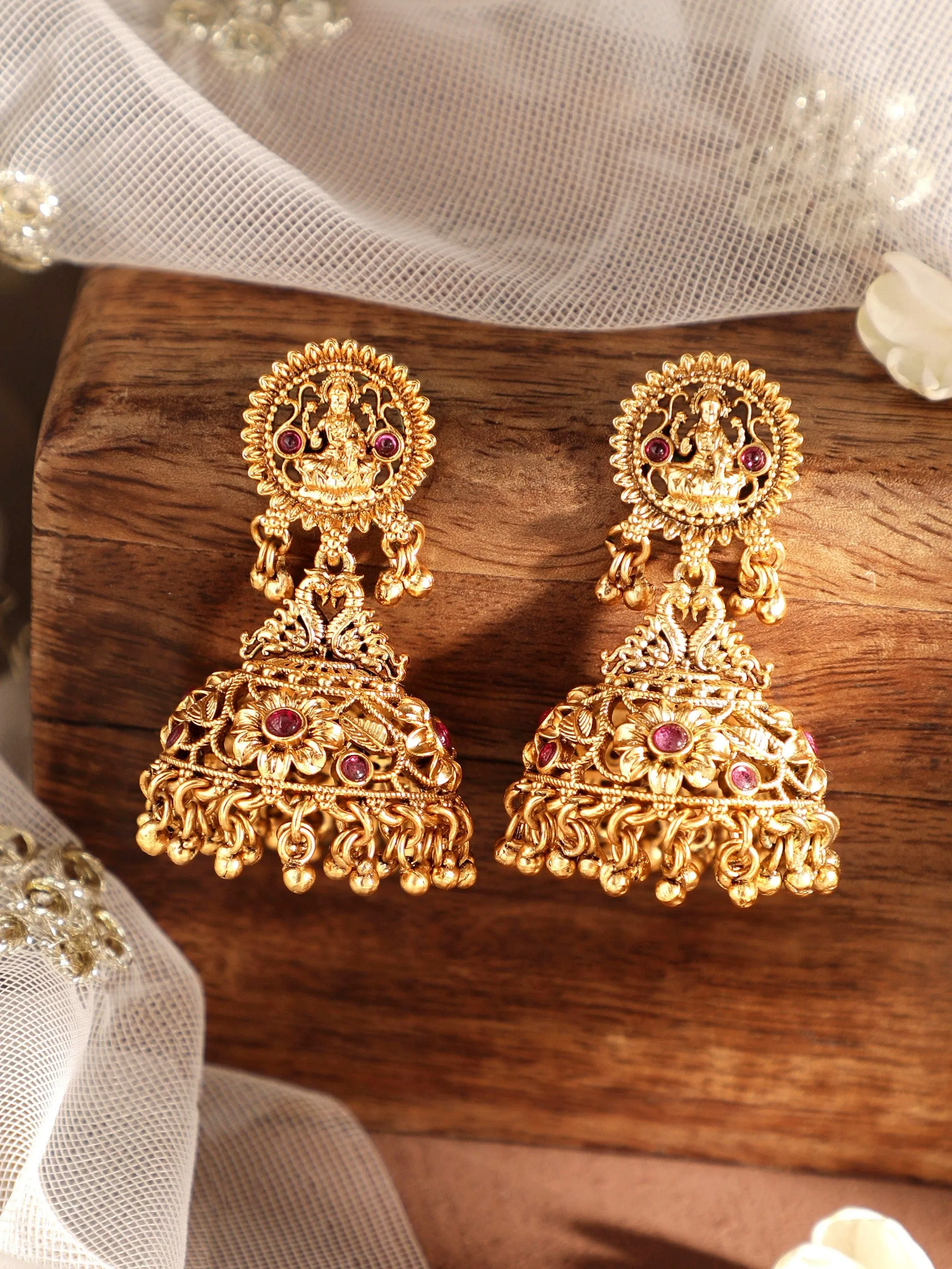 Rubans 22k Gold Temple Tales: Exquisite Jhumka Elegance