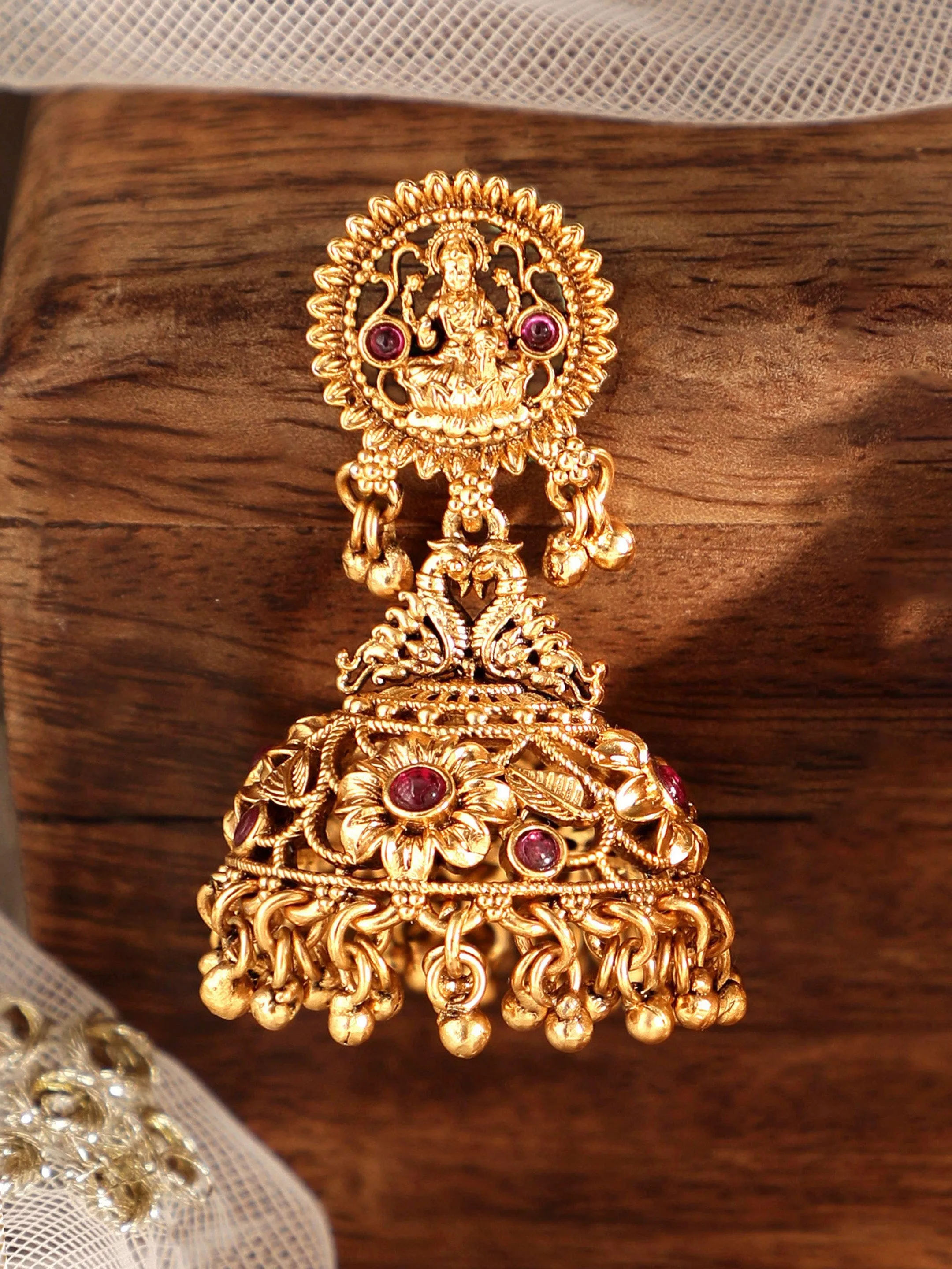 Rubans 22k Gold Temple Tales: Exquisite Jhumka Elegance