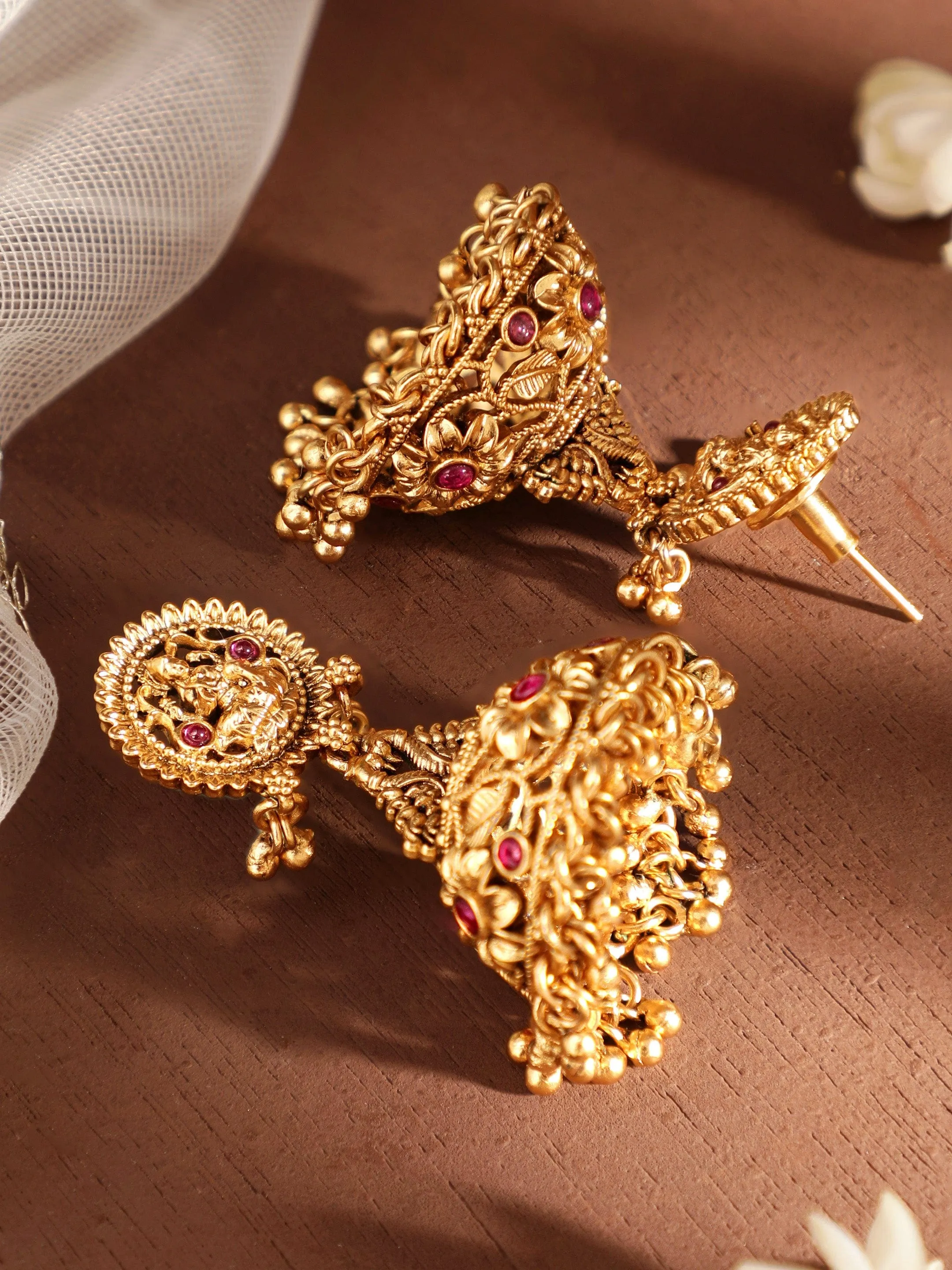 Rubans 22k Gold Temple Tales: Exquisite Jhumka Elegance