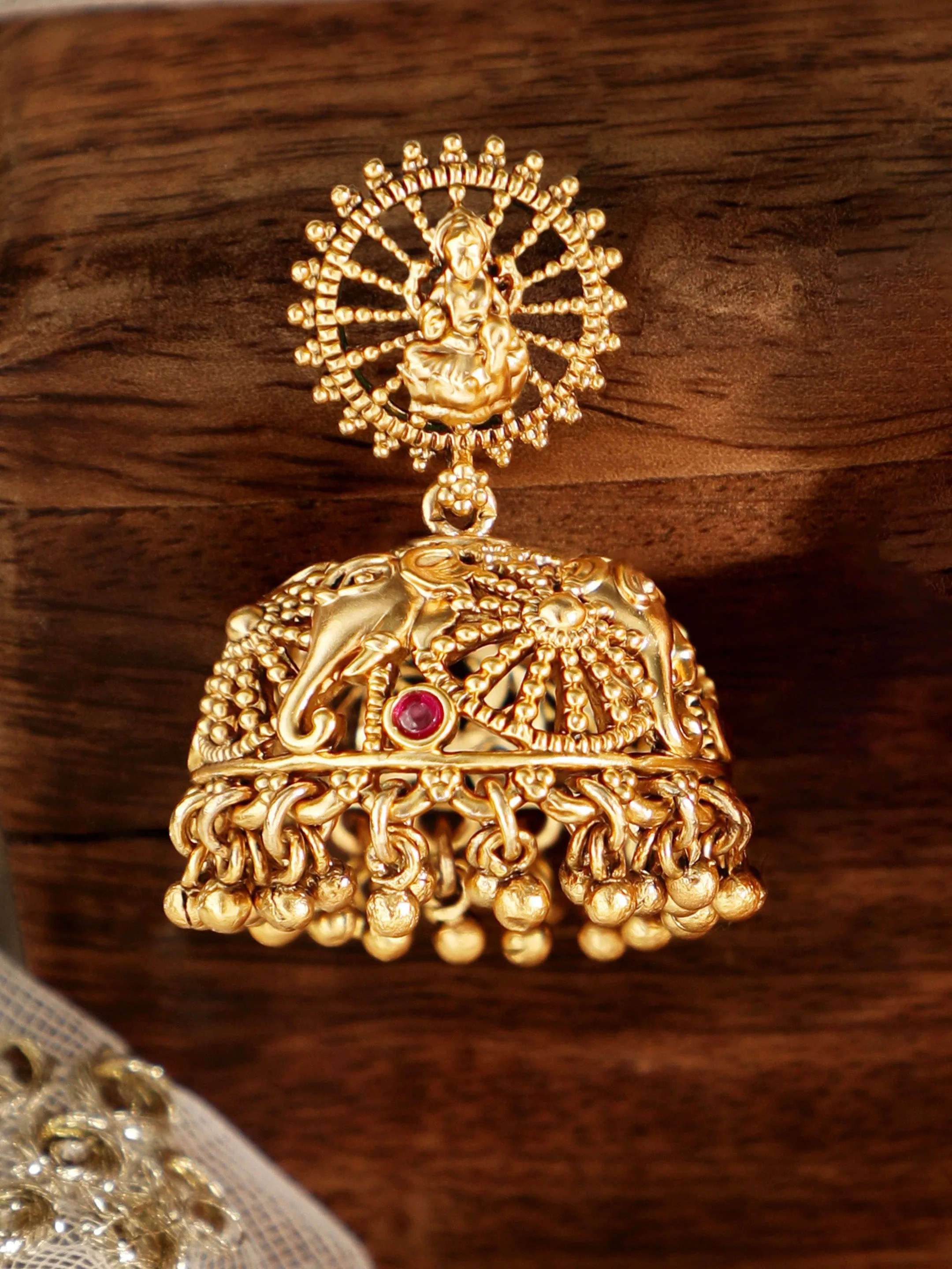 Rubans Exquisite 22k Gold-Plated Temple Floral Jhumka Earrings