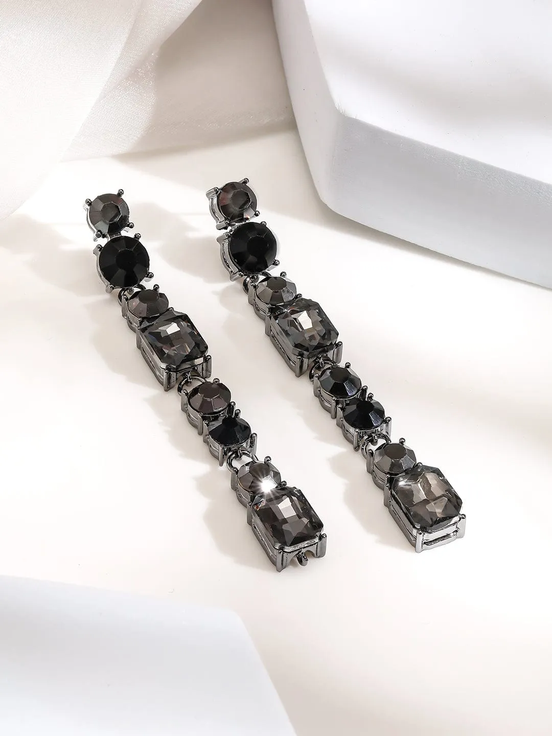 Rubans Gunmetal-Plated Zircon Studded Dangle Earrings