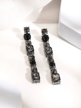 Rubans Gunmetal-Plated Zircon Studded Dangle Earrings