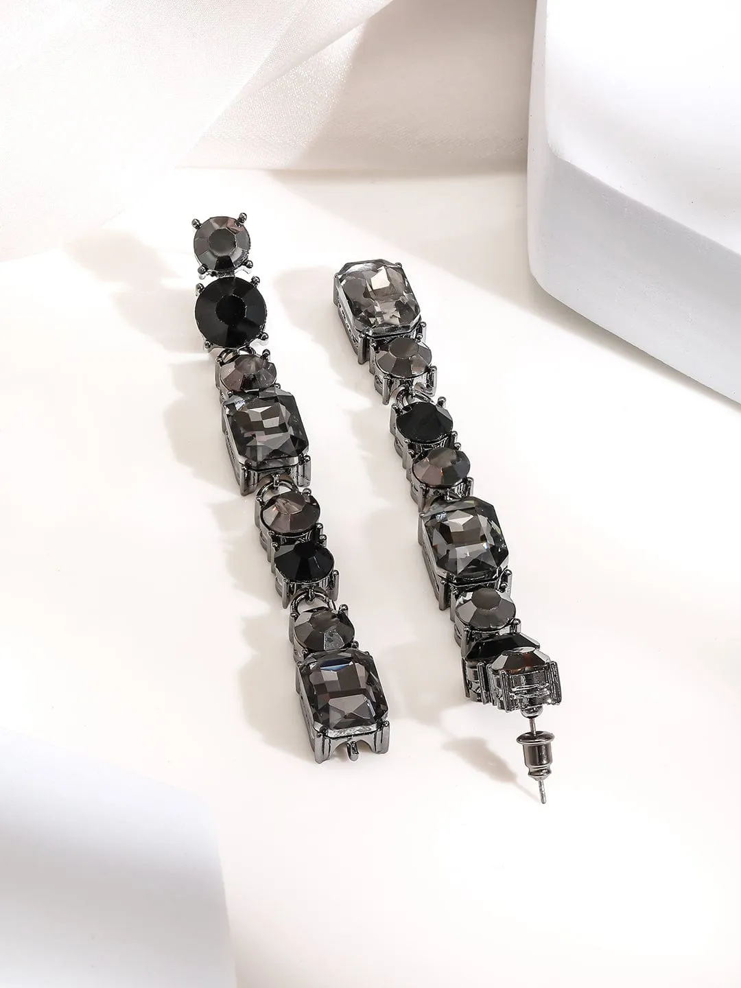 Rubans Gunmetal-Plated Zircon Studded Dangle Earrings