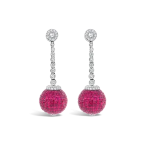 Ruby & Diamond Dangle Ball Earrings