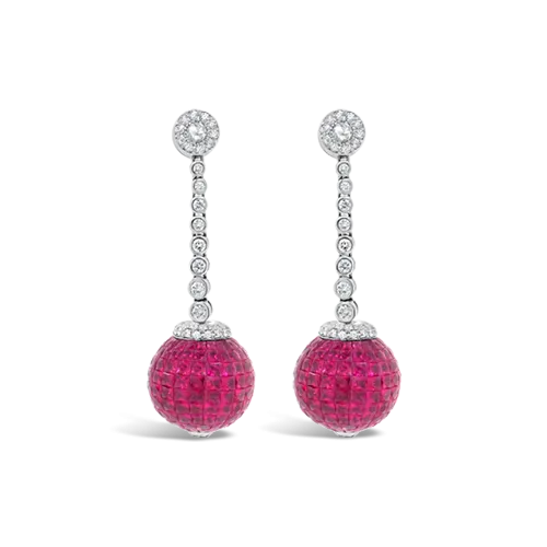 Ruby & Diamond Dangle Ball Earrings