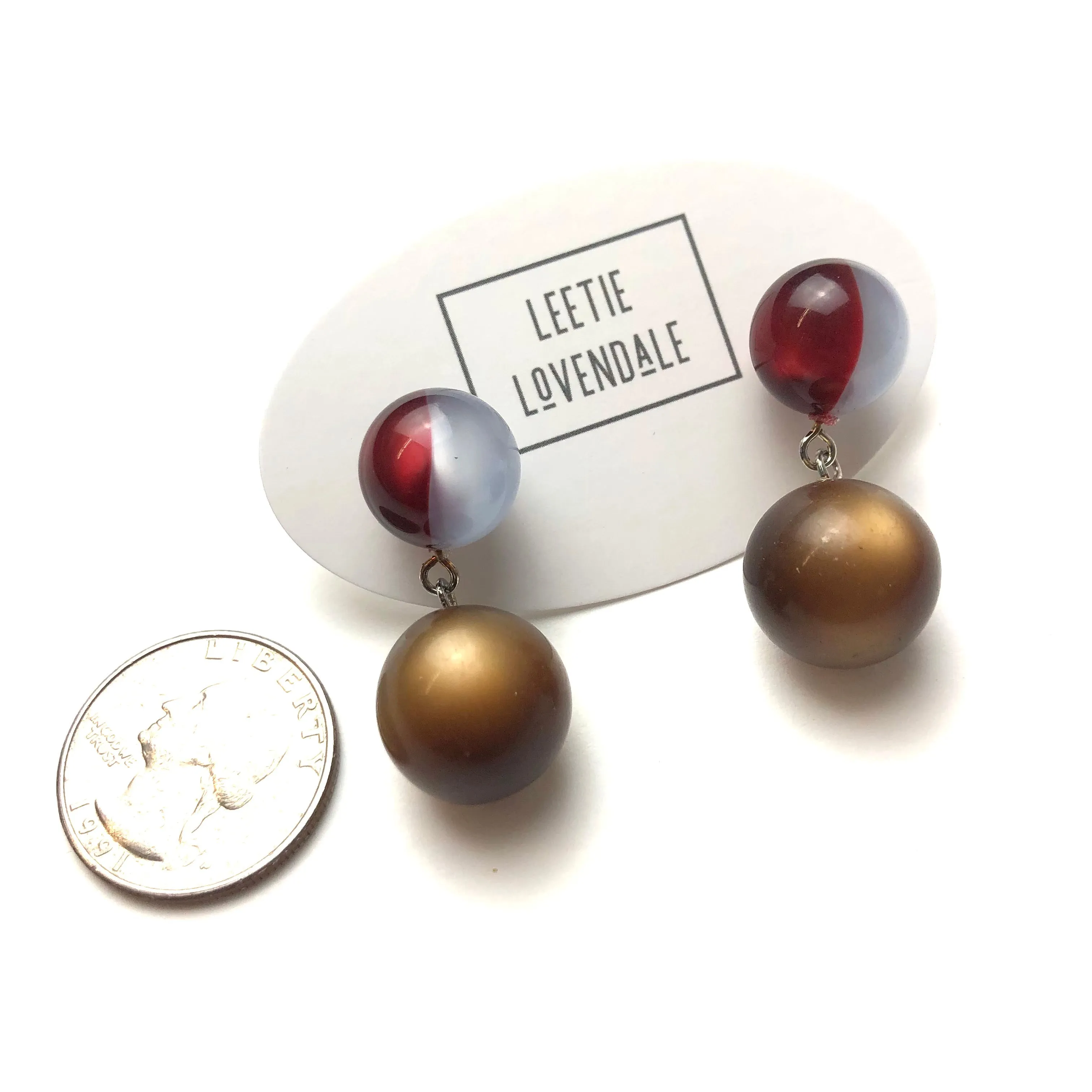 Ruby and Grey Harlequin with Coffee Moonglow Lollipop Drop Earrings