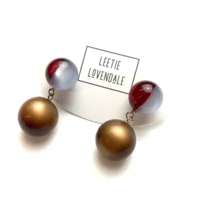 Ruby and Grey Harlequin with Coffee Moonglow Lollipop Drop Earrings