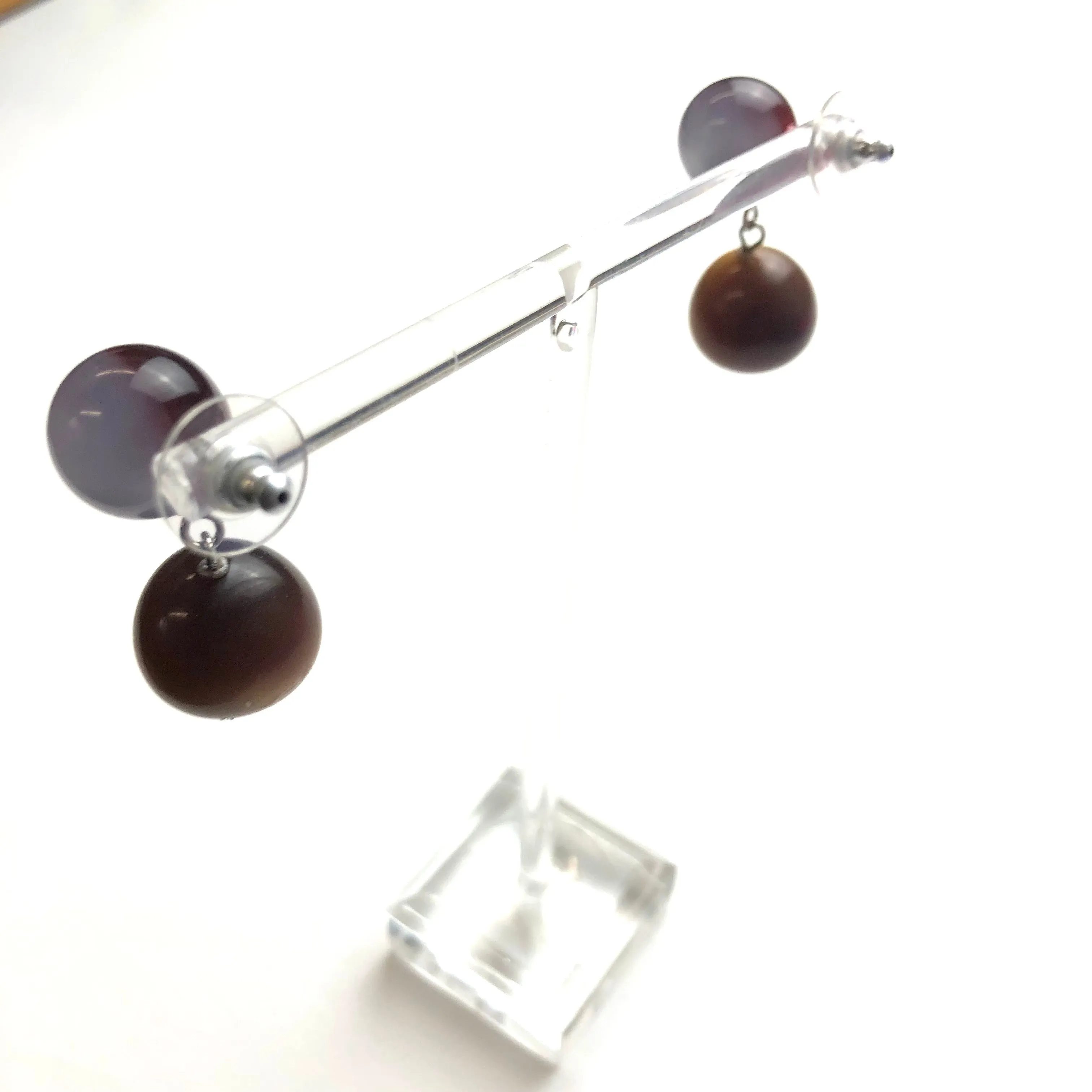 Ruby and Grey Harlequin with Coffee Moonglow Lollipop Drop Earrings