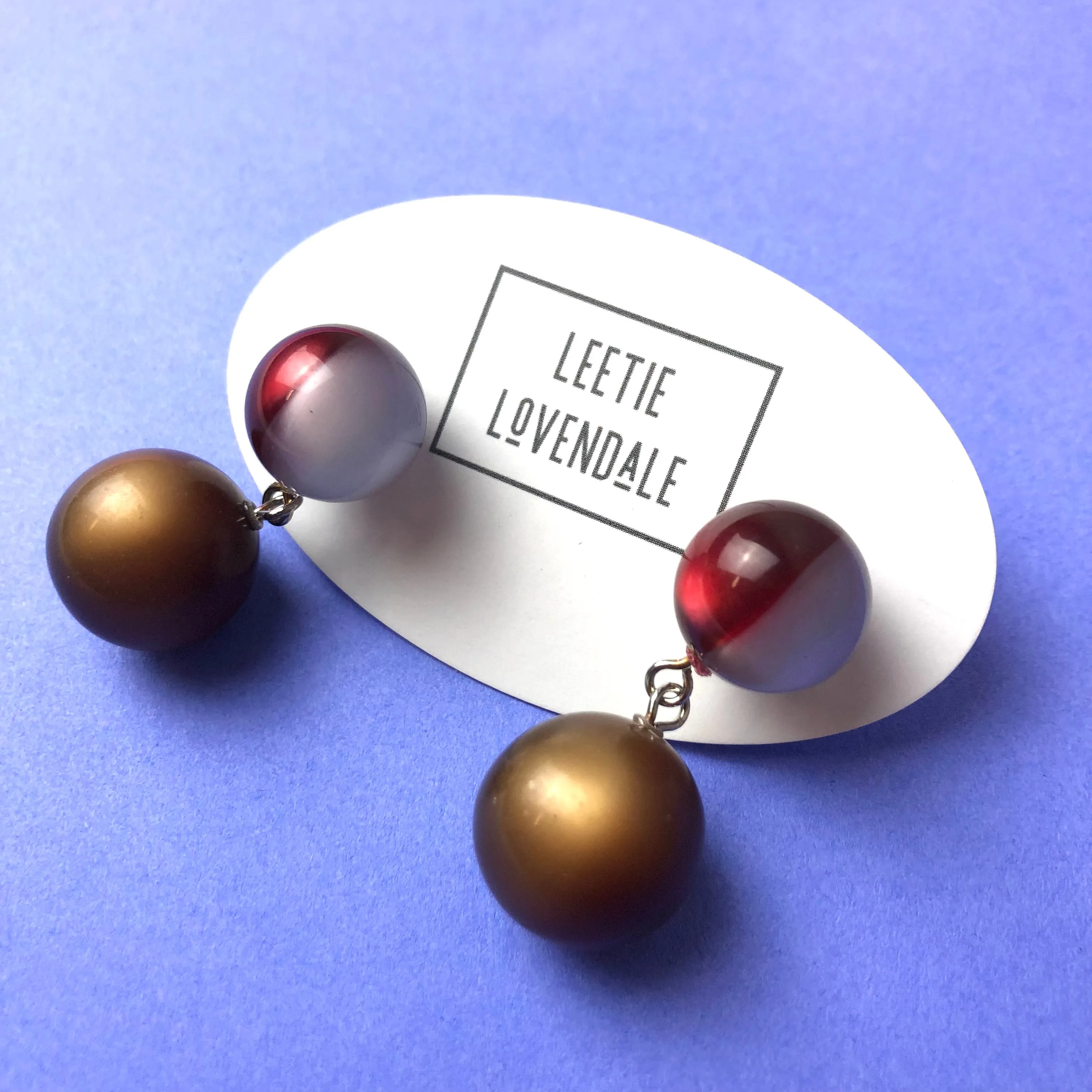 Ruby and Grey Harlequin with Coffee Moonglow Lollipop Drop Earrings