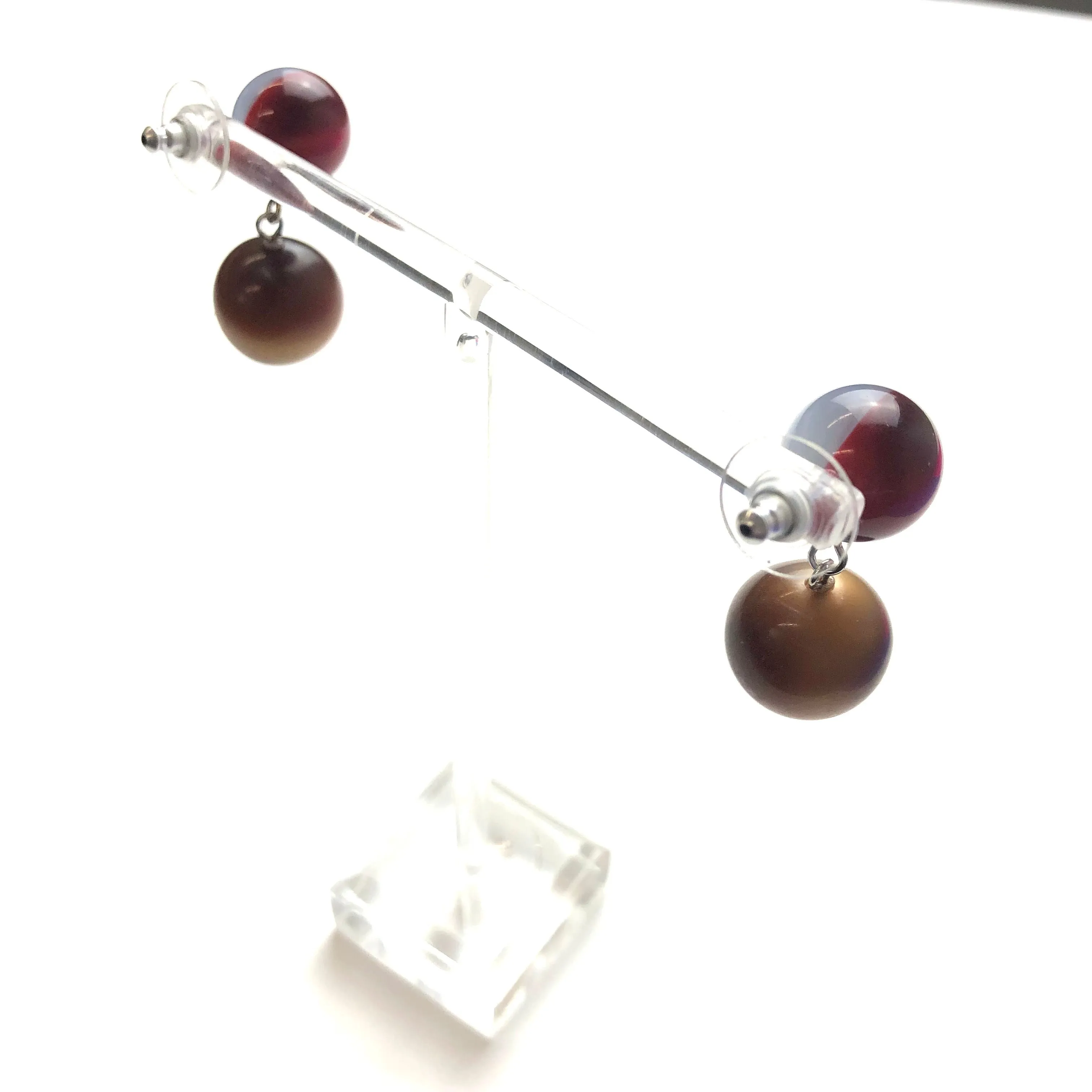 Ruby and Grey Harlequin with Coffee Moonglow Lollipop Drop Earrings