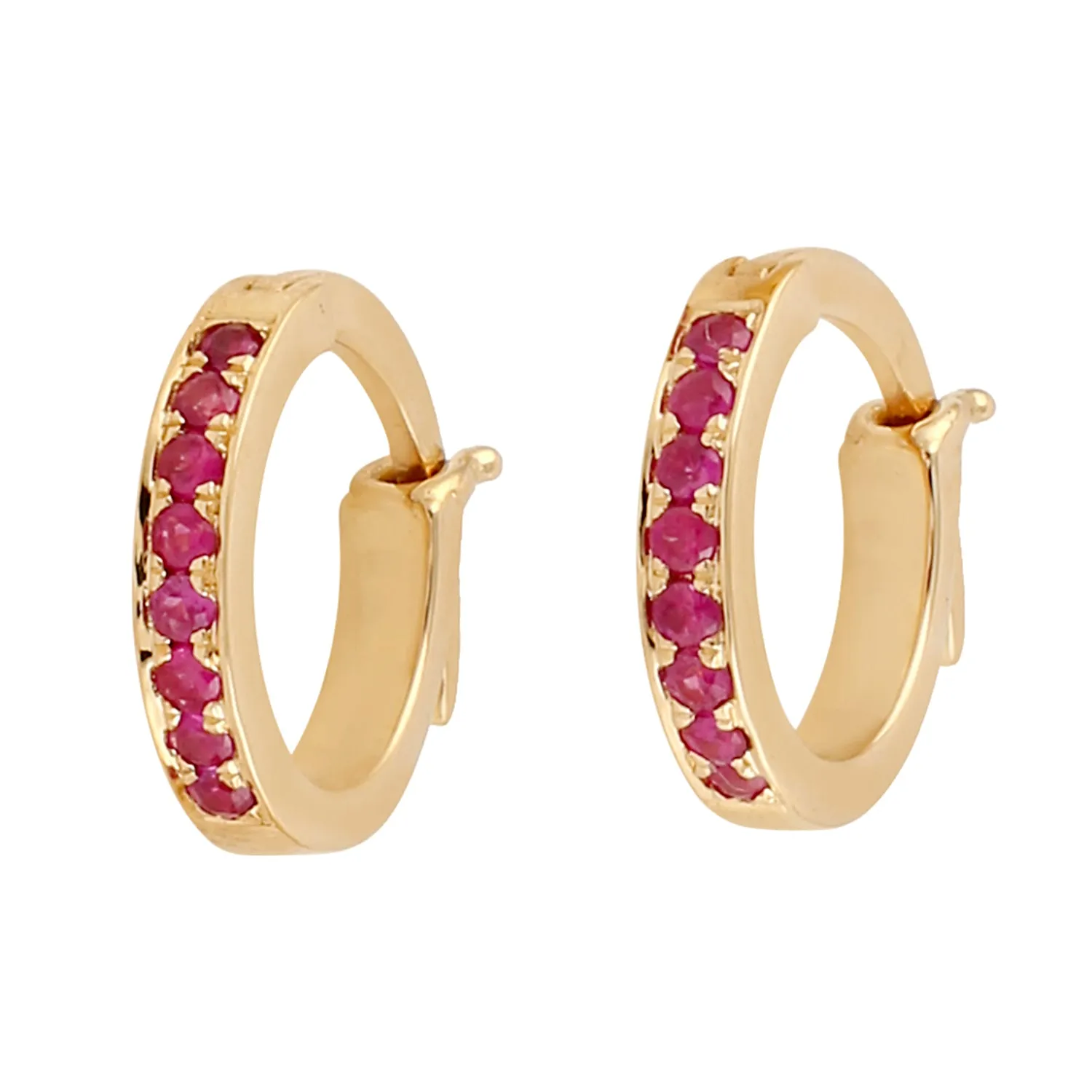 Ruby Gemstone July Birthstone Huggie Earrings in 18k Yellow Gold For Her