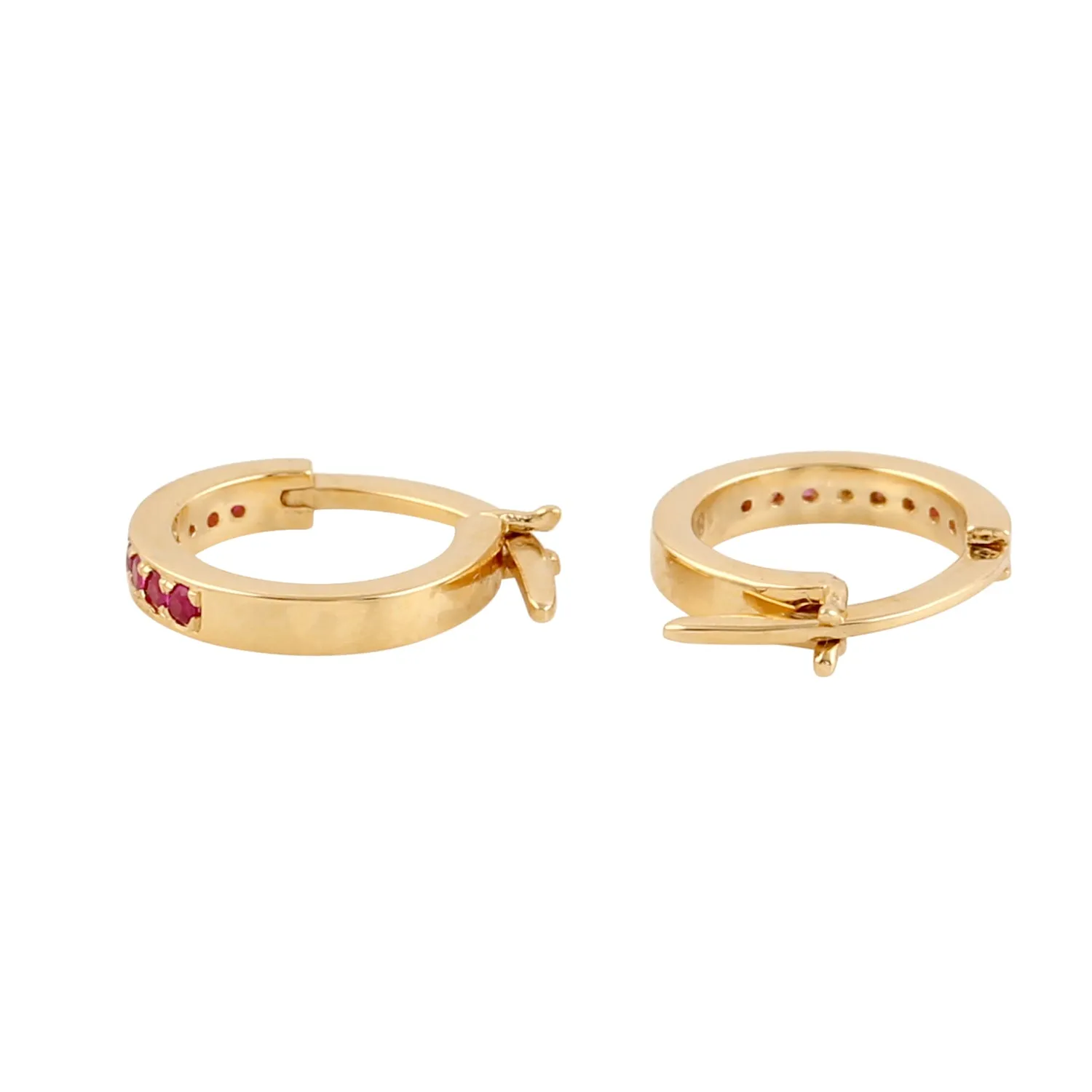 Ruby Gemstone July Birthstone Huggie Earrings in 18k Yellow Gold For Her