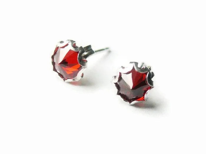 Ruby Red CZ Earrings | Sterling Silver Birthstone Earrings Studs