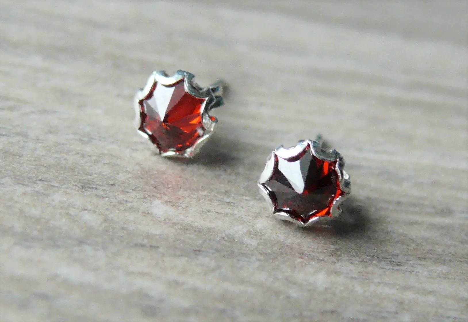 Ruby Red CZ Earrings | Sterling Silver Birthstone Earrings Studs