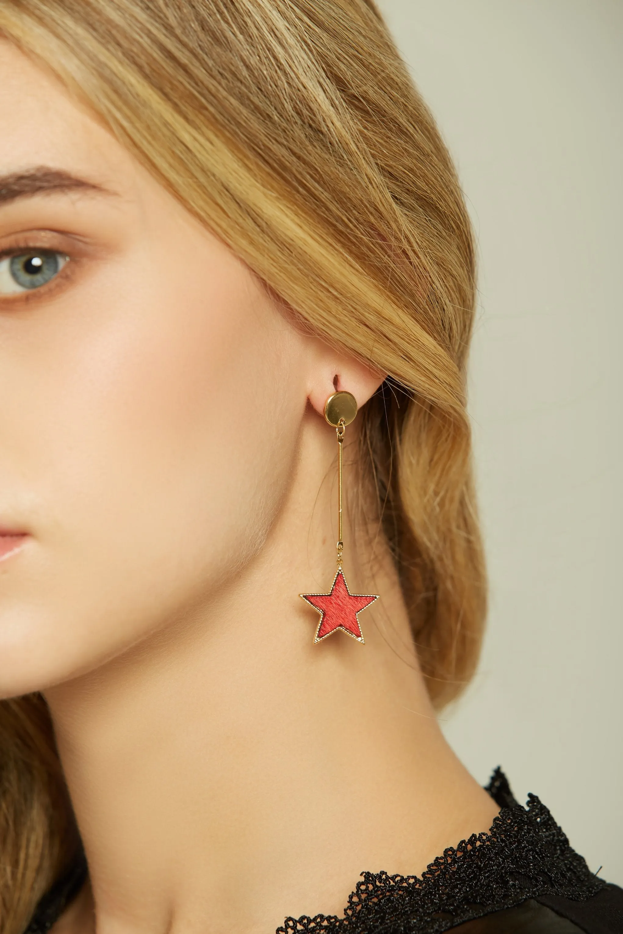 Ruby Red Resin-fill Star Drop Earrings