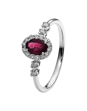 Ruby Ring - 10ct White Gold Ruby & Diamond Cluster Ring - 784583