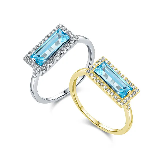 S925 Sterling Silver Elegant Sea Blue Zircon Earrings and Ring Set