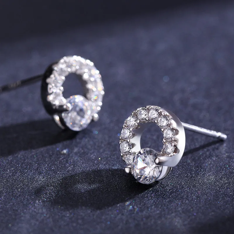 S925 Sterling Silver Full Zircon Stud Earrings - Elegant European and American Style Jewelry