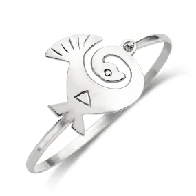 Sankofa Bird .925 Sterling Silver Hook Bangle, 1 piece