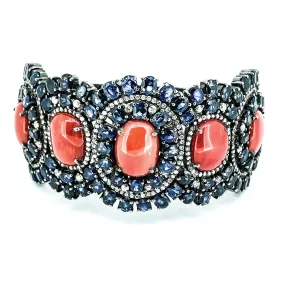 Sapphire Coral and Diamond Bangle Bracelet