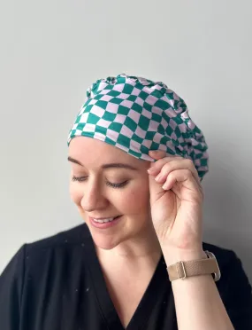 Scrub Hat - Dark Teal and Lilac Checker