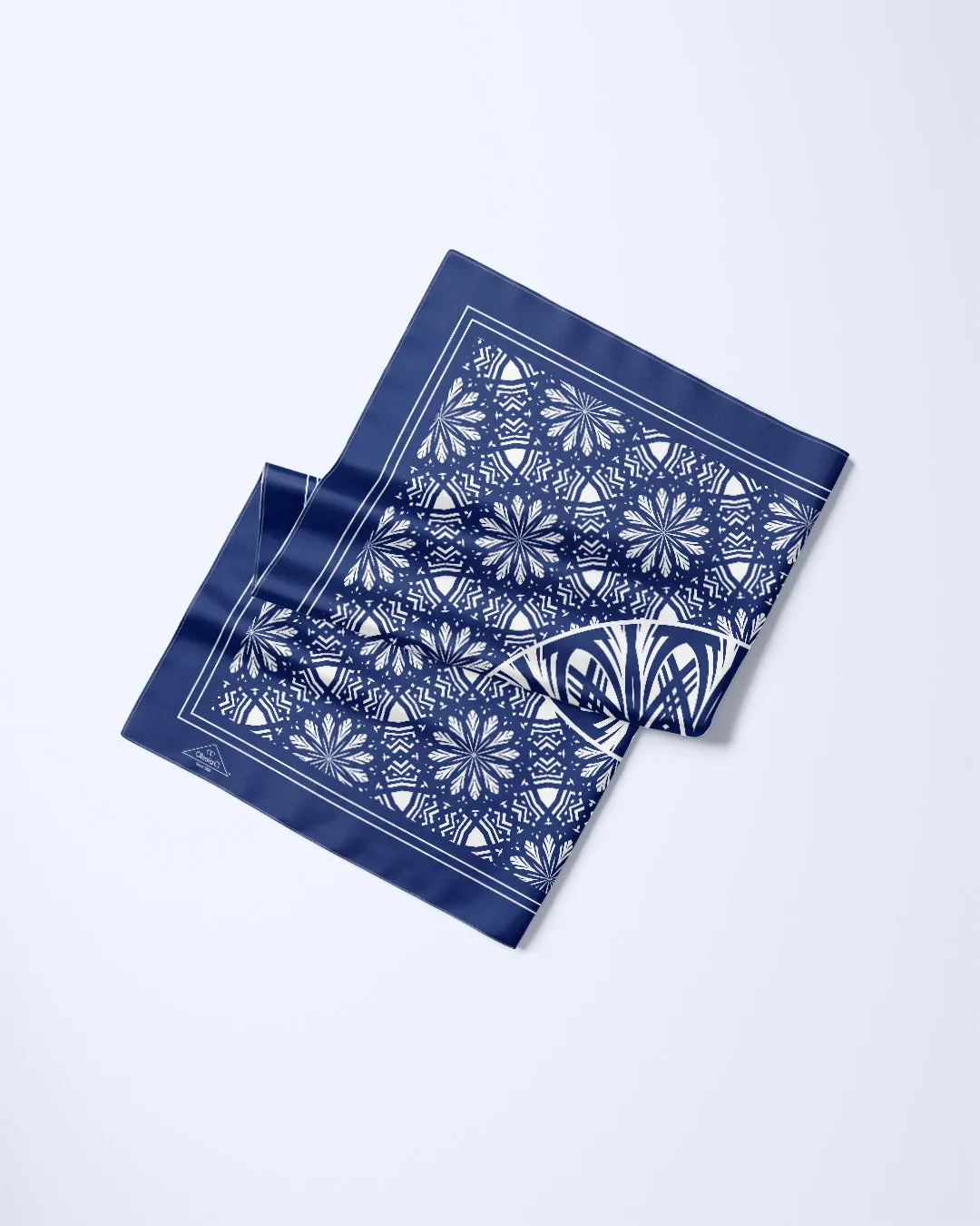 SERENITY Mandala Designer 100% Silk Scarf in NAVY BLUE WHITE