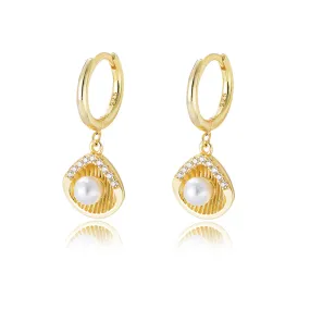 Shell with Pearl Silver Drop Earrings for Women