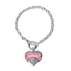 Silver Coral Baby Sister Pave Heart Charm Toggle Bracelet