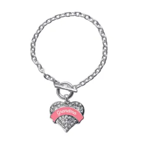 Silver Coral Grandma Pave Heart Charm Toggle Bracelet