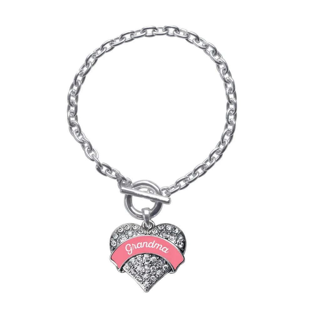 Silver Coral Grandma Pave Heart Charm Toggle Bracelet