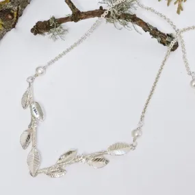 Silver Laurel leaf Wreath Necklace with Pearls