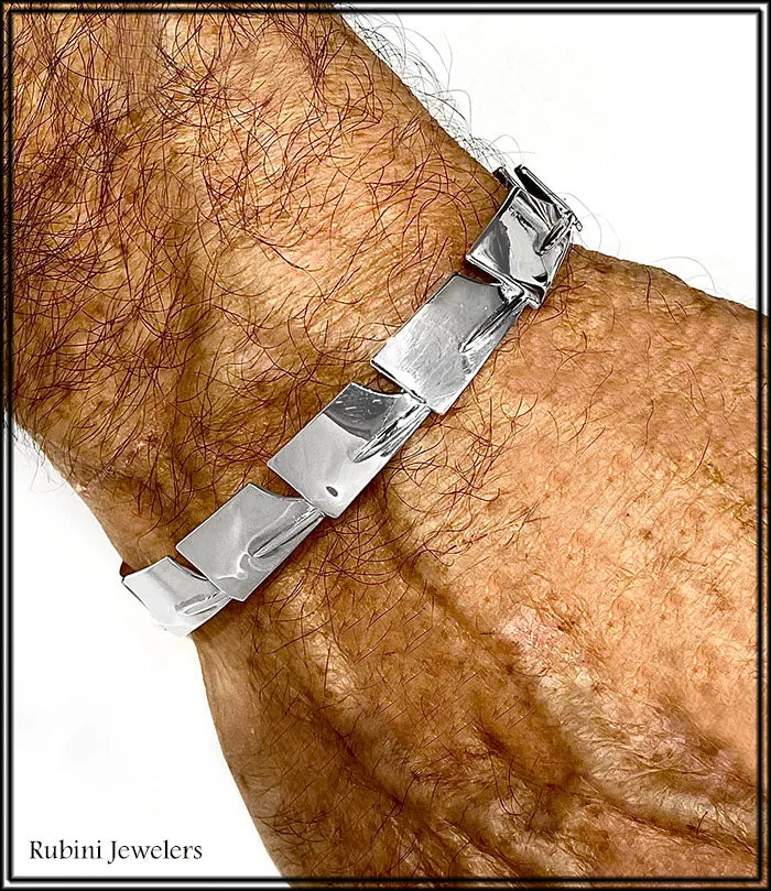 Silver Repeating Medium Rowing Hatchets Men's Cuff Bracelet