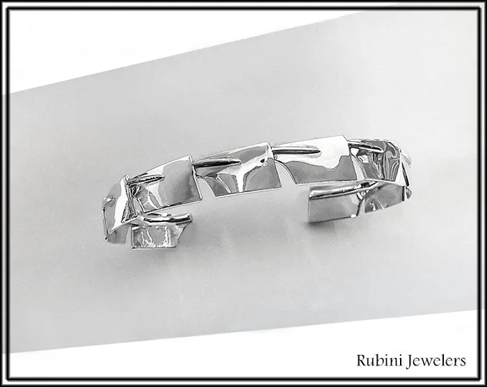 Silver Repeating Medium Rowing Hatchets Men's Cuff Bracelet