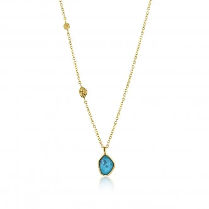 Silver Shiny Gold Plated Turquoise Pendant Necklace N014-02G