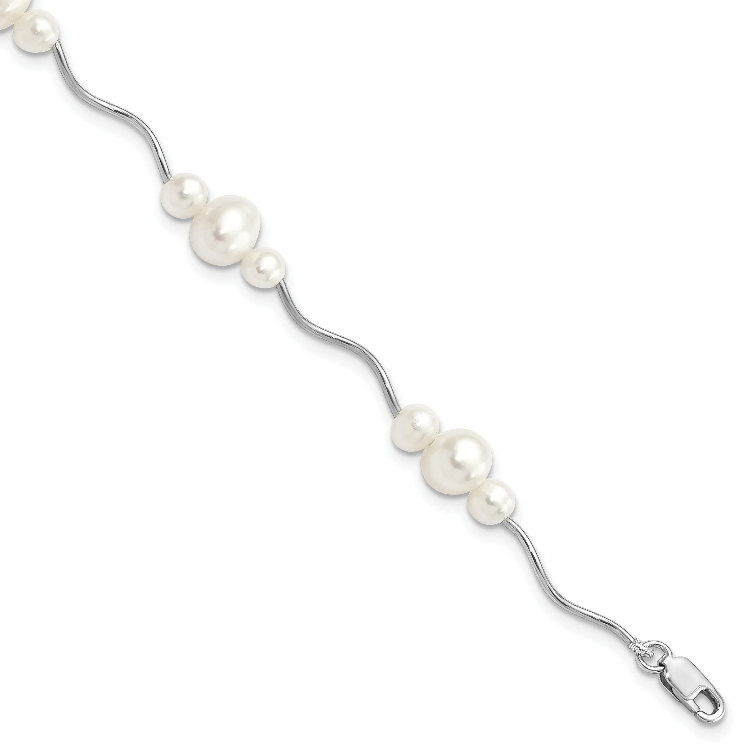 Silver Spiral Fresh Water Pearl Bracelet