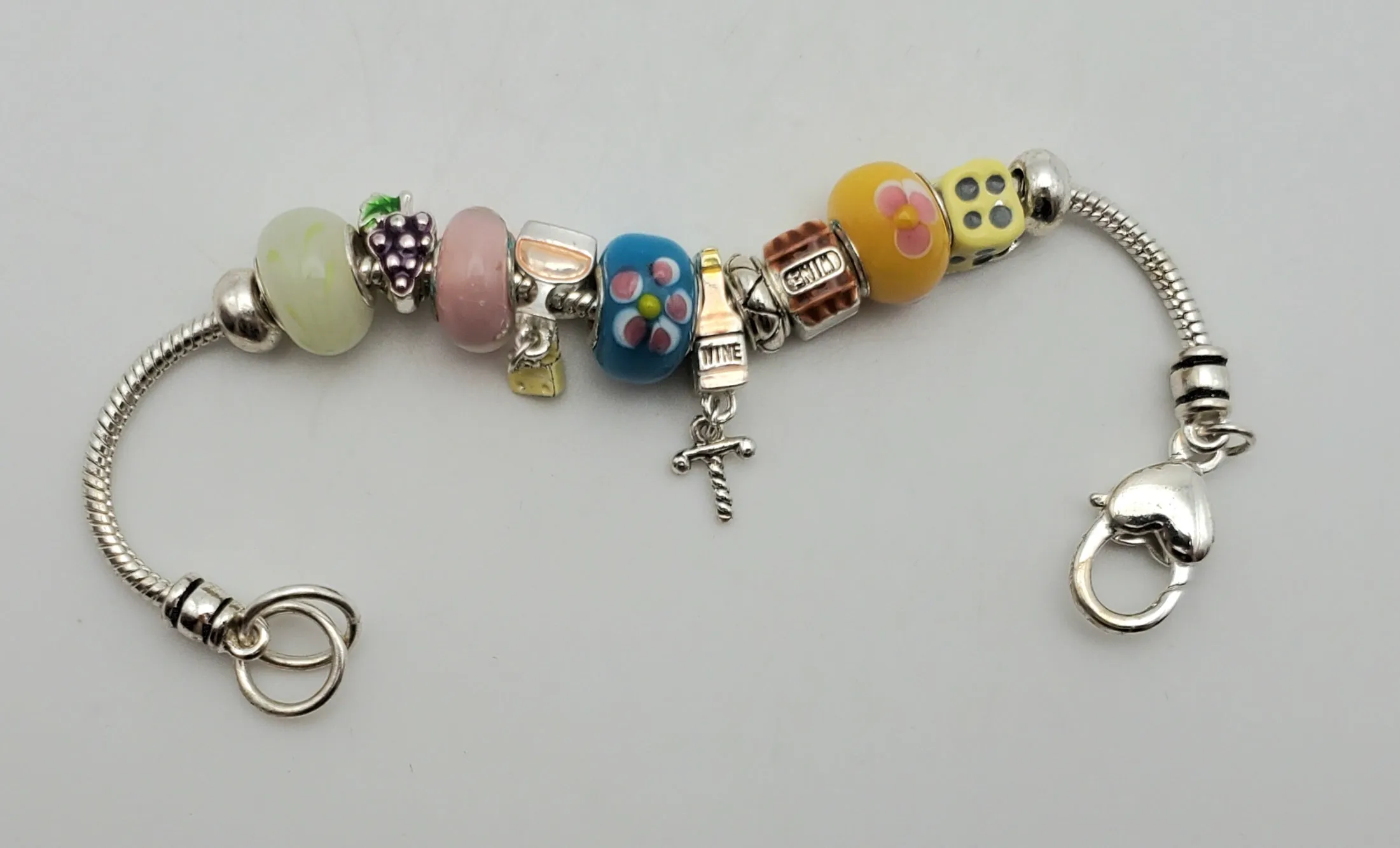 Silver Tone Metal Wine Themed Charm Bracelet - 8.25"