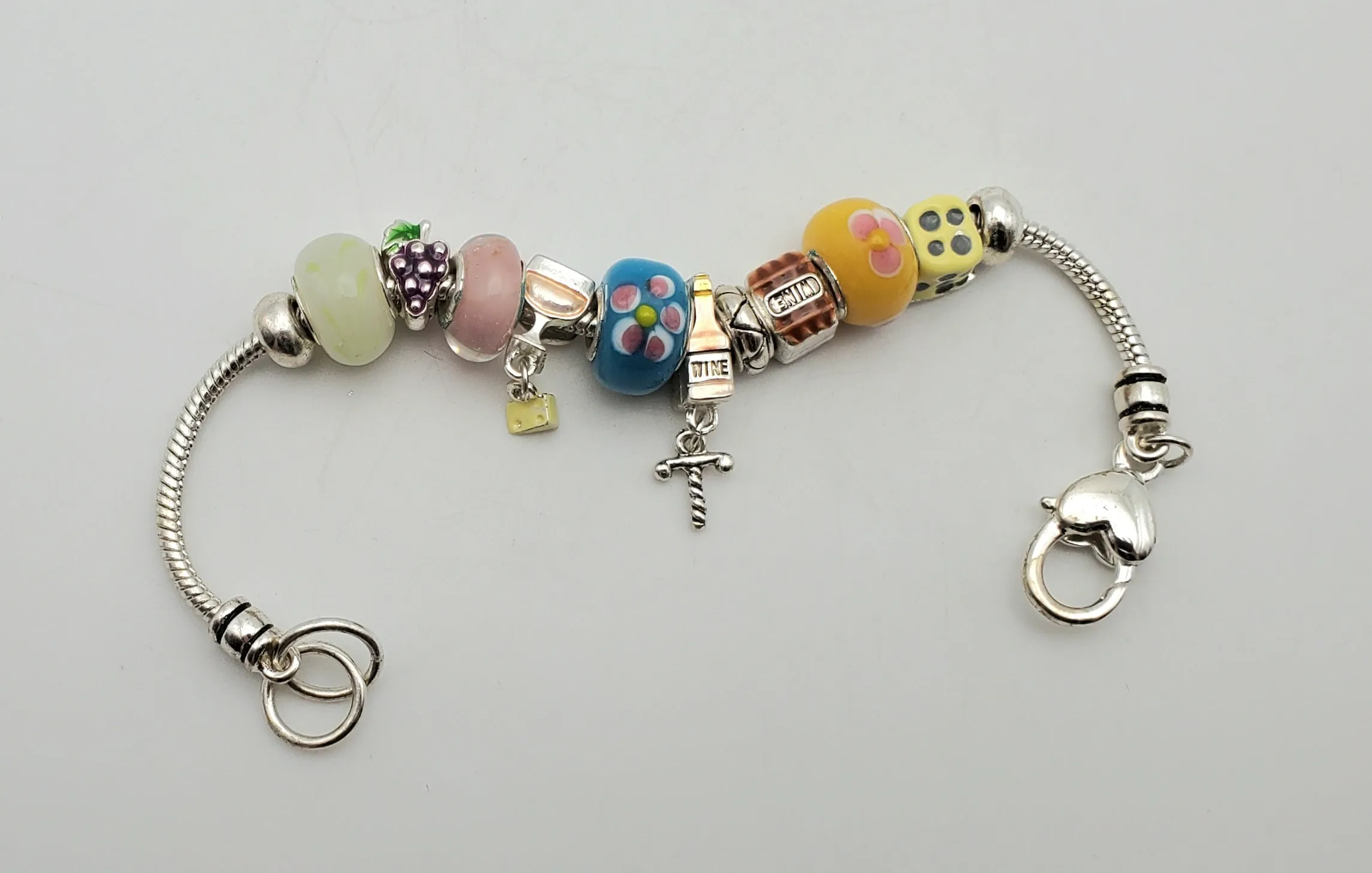 Silver Tone Metal Wine Themed Charm Bracelet - 8.25"