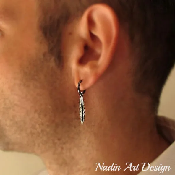 Single Feather Pendant Earring for Men