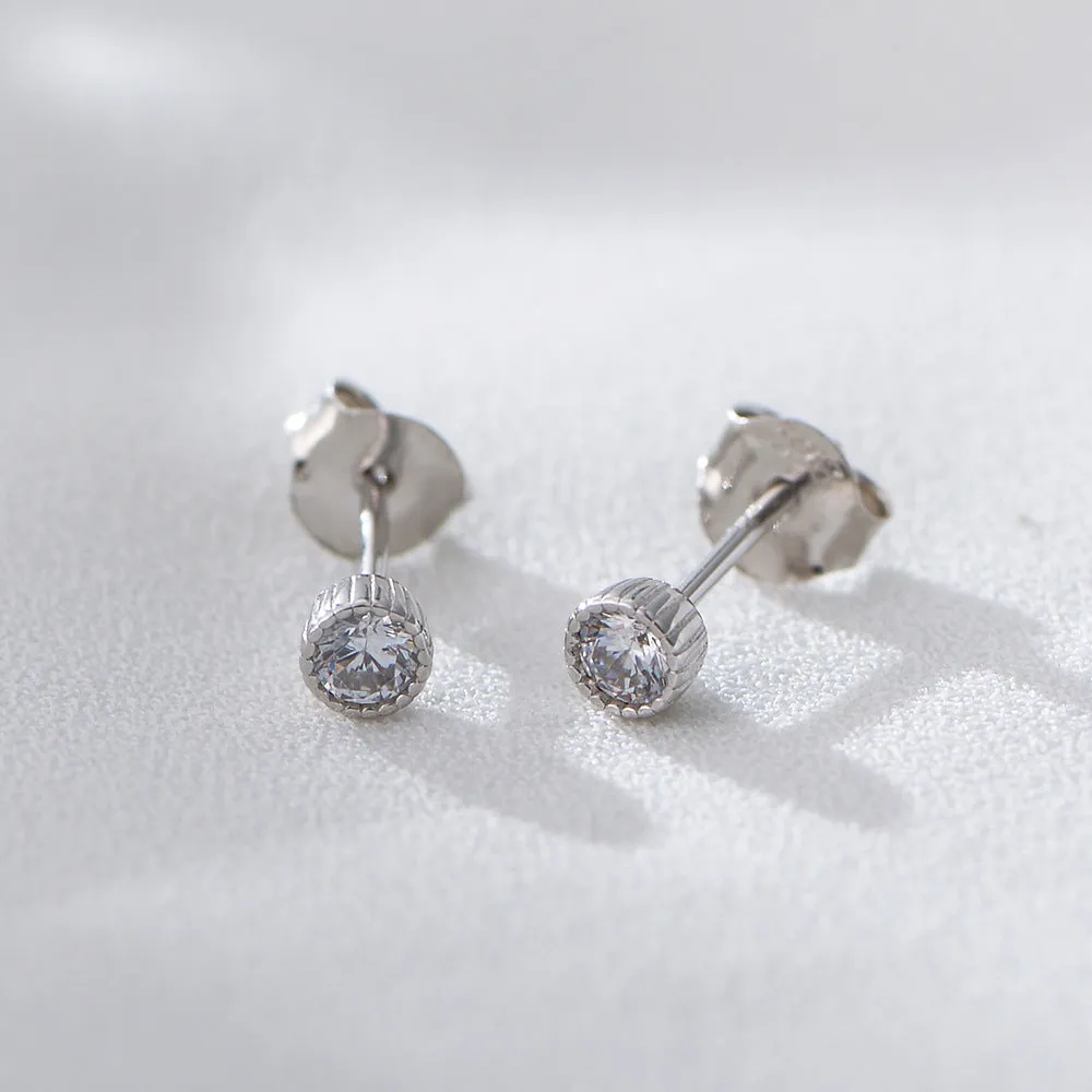 Small Round Zircon Silver Studs Earrings for Women