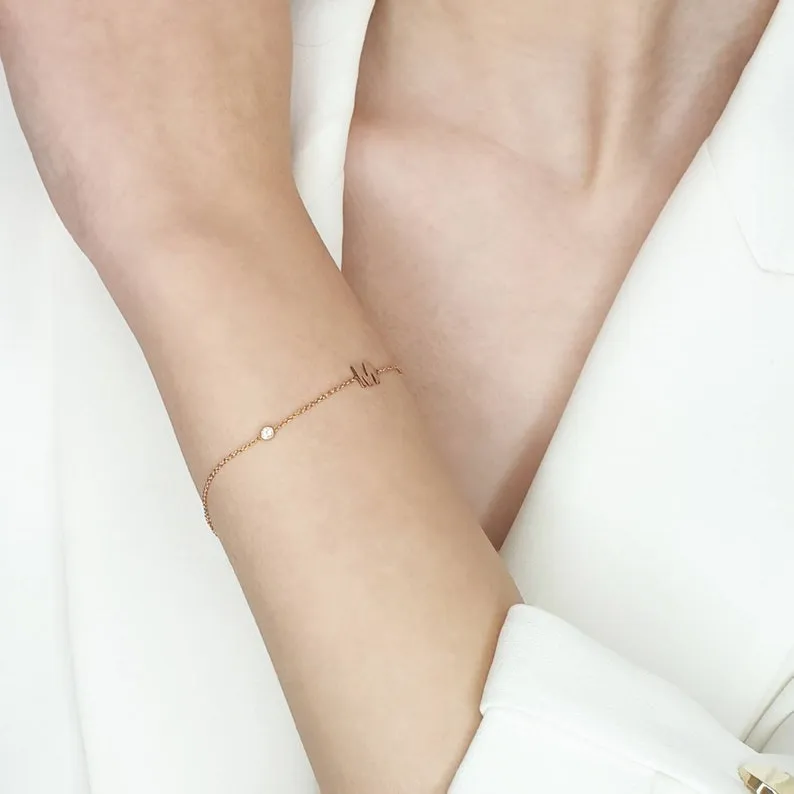 Solid Gold Diamond Initial Bracelet