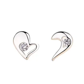 Splice Heart with Zircon Silver Studs Earrings for Women